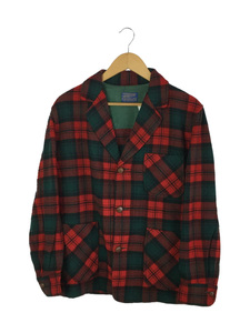 PENDLETON◆3Bテーラードジャケット/M/ウール/RED/ブロックチェック/クルミボタン/50s