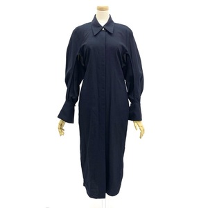 未使用品 Mame Kurogouchi マメクロゴウチ Viscose Hemp Shirtdress バックベルトシャツドレス ヘンプワンピース ネイビー 1 MM22SS-DR033