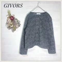 GIVORS◇ヘリンボーン ノーカラージャケット M 裏起毛 フリース 綺麗め