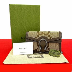 未使用保管品 保存箱付 GUCCI グッチ ジャンボGG ディオニュソス レザー キャンバス ミニ ショルダーバッグ ポシェット ブラウン 25173