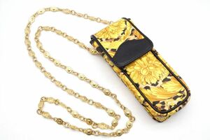 ジャンニ ヴェルサーチェ ヴィンテージ ミニ ショルダーバッグ サンバーストチェーン PVC 黒 ブラック 黄 イエロー GIANNI VERSACE 9761h