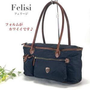  felisi フェリージ トートバッグ ショルダーバッグ 肩掛け ネイビー 紺 ナイロン レザー レディース ロゴ ブランド 軽量 ヴィンテージ