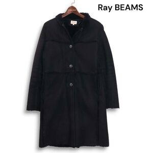 Ray BEAMS レイ ビームス 秋冬 裏ボア♪ 羊革 リアル ムートン ロング コート Sz.1　レディース 黒　K4T02093_B#N