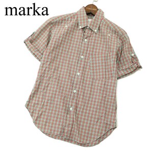 marka マーカ 春夏 半袖 ロールアップ★ ボタンダウン チェック シャツ Sz.1　メンズ 日本製　A3T04816_4#A