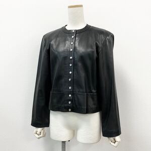 Da15 agnes b. SPECIAL アニエスベー ノーカラー レザージャケット ライダース 38 Mサイズ フランス製 ラムレザー leather レディース