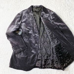 【極美品/XL/最高級黒タグ】ジョルジオアルマーニ GIORGIO ARMANI テーラードジャケット ベロア 幾何学柄 シルク 絹 グレー 54size メンズ