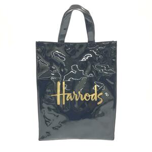 良好◆Harrods ハロッズ ショッピングトートバッグL◆ ブラック PVC ロゴ ユニセックス bag 鞄