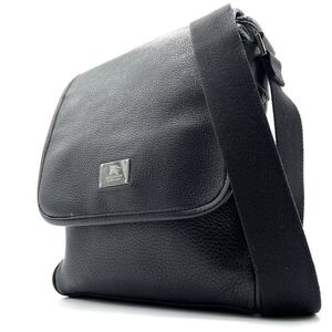 1円《 廃盤希少モデル・極美品 》BURBERRY BLACK LABEL バーバリーブラックレーベル ショルダーバッグ ホースロゴプレート 黒 オールレザー