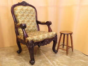 大きい 中国 彫刻 アーム チェア 椅子　検紫檀黒檀花梨