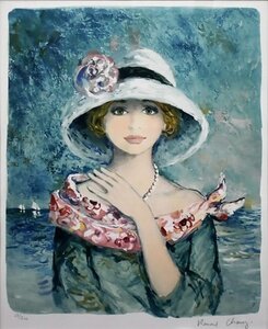 流れるようなやさしい筆捌きで人少女や女性像を描くフランス人画家です。　シャロワ　「バラのスカーフ」　版画　限定200部　【正光画廊】