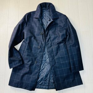 美品/38 M-L相当★マッキントッシュ/Mackintosh リバーシブル ウールコート ロング丈 ジャケット 中綿キルティング 大判チェック メンズ 紺