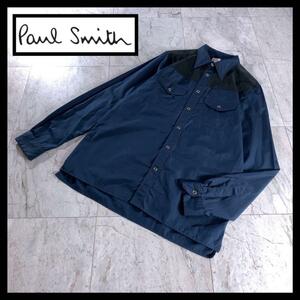 Paul Smith ポールスミス スエード 切替 シャツ ネイビー 黒 L