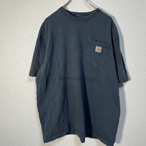 カーハート　半袖Tシャツ　胸ポケット　ワンポイントロゴ　ダークグレー42 古着　入手困難　激レア　希少 人気　Lサイズ　エンブレムタグ