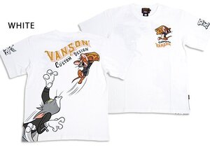 vanson×TOM＆JERRYコラボ 天竺半袖Tシャツ◆vanson ホワイトMサイズ TJV-2318 バンソン ヴァンソン トムとジェリー 刺繍 バイカー