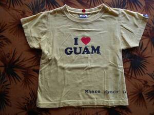 Tシャツ no.57 I LOVE GUAM, S, 黄色, 綿100%米軍基地から出たもの中心