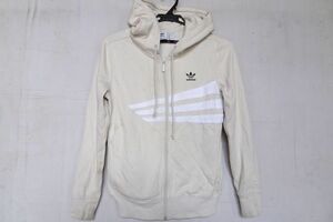 adidas/アディダス/長袖パーカ/スウェット素材/前ジップアップ/三つ葉ロゴ/白パイルラインプリント/アイボリー/Mサイズ(3/29R6)