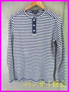 3170b6◆良品です◆Ralph Lauren ラルフローレン マリンボーダー ヘンリーネック 長袖Tシャツ L(14-16)◆カットソー/ジャケット/ロンT