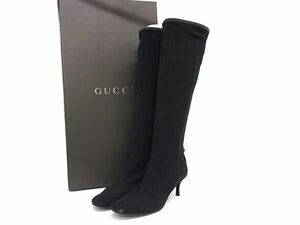 1円 GUCCI グッチ 116089 シェリーライン キャンバス ロングブーツ サイズ36 1/2 (約23.5cm) 靴 シューズ レディース ブラック系 AZ4349