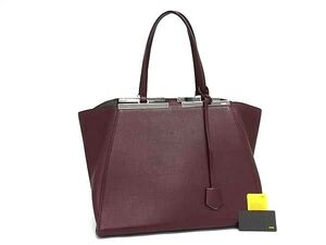 1円 ■美品■ FENDI フェンディ トロワジュール レザー ショルダーバッグ トートバッグ レディース ボルドー系 FB5040