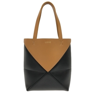 ロエベ LOEWE トートバッグ A779V25X07 パズルフォルド トート ミニ シャイニーカーフ ウォームデザート(ブラウン)×黒 美品 バッグ