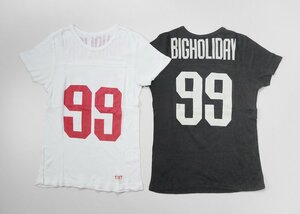 TMT ☆2枚セット☆ BIGHOLIDAY ナンバリング 半袖 Tシャツ (白:S 黒:M) 薄手 カットソー ティーエムティー ◆ZX18