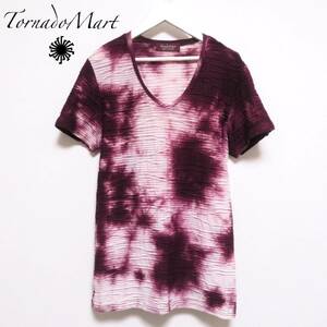 美品 TORNADOMART トルネードマート ダイイングタックジャガード ムラ染めVネックカットソー 半袖Tシャツ トップス メンズ M 春夏物