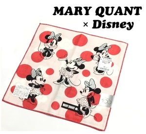 【MARY QUANT×Disney100】(NO.4305)マリークワント ディズニー　ガーゼハンカチ　ミニー　赤白　両面プリント 未使用 23cm