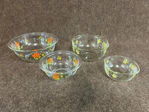 100*2FC★TR040801-01 PYREX パイレックス 耐熱ガラス 花柄 皿 ボウル 5点セット 中古検索)昭和レトロ 深皿 深平皿