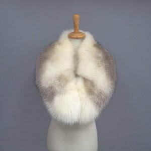 美品【 ￥1000～★SAGA FURS 】高級毛皮　シャドーブルーフロストフォックス◆ショール　幅：25cm　和装・洋装OK　ホワイト×グレー◆W101T