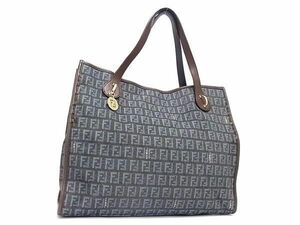 1円 ■美品■ FENDI フェンディ ズッカ柄 ズッキーノ キャンバス ハンドバッグ トート ショルダー レディース ブルー系 BF7891