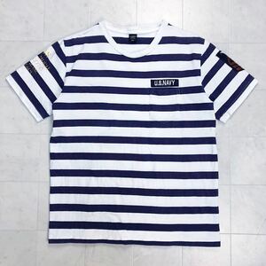 【送料360円】AVIREX アヴィレックス ヘビーコットンTシャツ 半袖 ボーダーT メンズ XLサイズ 古着 Q185