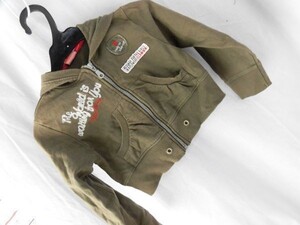 ei-2180　■　blueseven　kids　■ 子供服　ジャケット　パーカー　長袖　茶系　サイズ116　刺しゅうとワッペンがかわいいパーカー