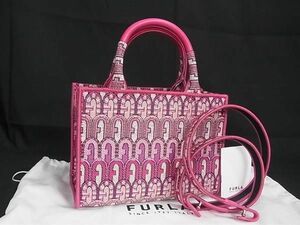 ■新品■未使用■ FURLA フルラ キャンバス 総柄 2WAY ショルダーバッグ ハンドバッグ 肩掛け レディース ピンク系 AV7450