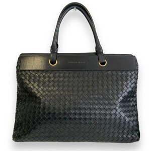 良品 BOTTEGA VENETA ボッテガヴェネタ イントレチャートレザー ハンドバッグ トートバッグ ブラック ◆