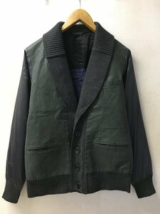 ◆Paul smith ポールスミス 希少 ラム レザー 切替 中綿 羊毛 ニット リブ カーディガン グレー サイズS 美 203230 673KLB