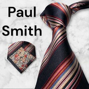 779 Paul Smith ポールスミス　ネクタイ　マルチカラー　花柄　肉厚　ストライプ　ブランドネクタイ