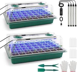 BlumWay 育苗ポット 2セット 40穴 植物育成ライト付き 高くする透明カバー 種子トレイ 発芽 育苗セット 野菜栽培 多肉