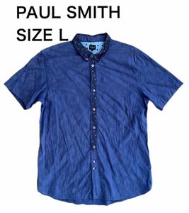 【送料無料】中古 PAUL SMITH ポール スミス 半袖シャツ ボタンダウン 水玉 ドット サイズL