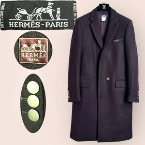 ☆世界最高級☆HERMES エルメス メルトン チェスターコート M ロングコート chester coat LONG 3B 3ボタン LEATHER 比翼仕様 レザー ウール