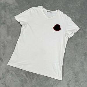 1円　美品　MONCLER モンクレール　マグリア　半袖　Tシャツ 半袖Tシャツ Sサイズ　Vネック　ビッグロゴ　白　ホワイト　8082