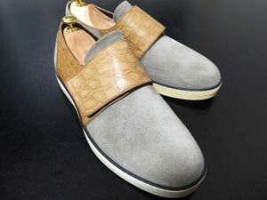 極美品 使用回数少 ボッテガヴェネタ 42.5 bottega ベルクロ クロコレザーコンビ レザースニーカー 8653