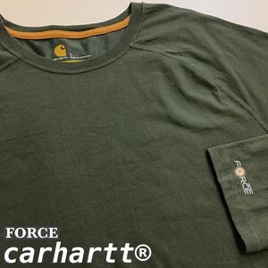 ★アメリカ直輸入!!★正規品★【carhartt カーハート】Force コットン 高機能 長袖 ラグラン Tシャツ【メンズ L】カーキ スポーツ K2-710