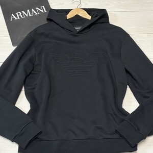 未使用級/Lサイズ●エンポリオ アルマーニ パーカー EMPORIO ARMANI イーグルロゴ ブラック 高級感 春秋冬 黒