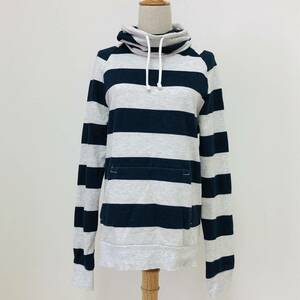 k0379 H&M エイチアンドエム DIVIDED パーカー ハイネック 裏起毛 ポケット M(US) グレー ネイビー ボーダー シンプルデイリーカジュアル