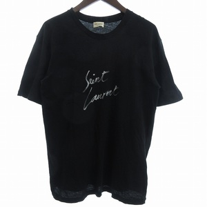 サンローラン パリ SAINT LAURENT PARIS Tシャツ カットソー 半袖 ロゴ プリント コットン 黒 ブラック XS ☆AA★ メンズ