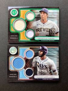 【Christian Yelich / Randy Arozarena】 2024 Topps Tribute Triple Relic Card 2枚組！