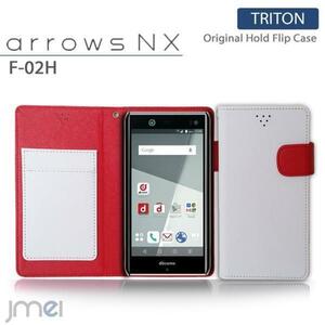 arrows NX F-02Hケース マグネットバンド カード収納付 手帳型カバー 閉じたまま通話可 スマホケース 折りたたみ ホワイト 53　