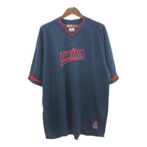 00年代 NIKE ナイキ MLB ミネソタ・ツインズ Vネック 半袖Ｔシャツ プロチーム ネイビー (メンズ 2XL) 中古 古着 Q5968