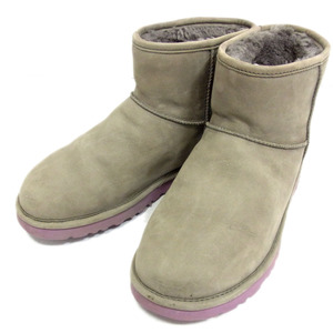 定価2万8600円●UGG アグ クラシック ミニ ムートン レザー ブーツ ショート ボア メンズ 26cm グレー 正規品 1円スタート