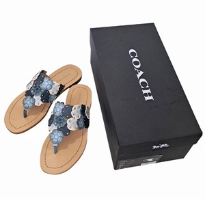 新品 COACH Denim Multi Lottie Thong Sandals コーチ デニム ティーローズ フラット トング サンダル 22.5㎝ シューズ 靴